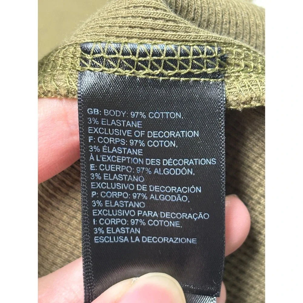 The North Face Mens XL Olive Green Waffle Knit Thermal Long Sleeve Shirt A5A8F